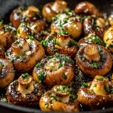 Champignons à l'ail et beurre dans un bol.