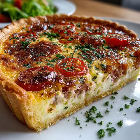 Une tarte au tomate et au fromage, servie sur un plateau.