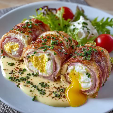 Un plat de Rouleaux avec des légumes et des œufs.