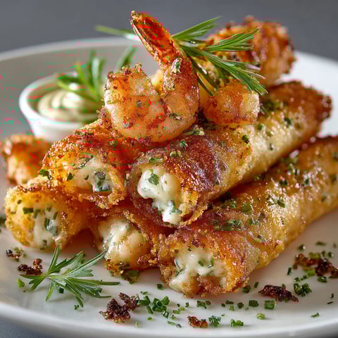 Une recette de Cigares, avec des herbes et des sauces, est servie sur un plateau.