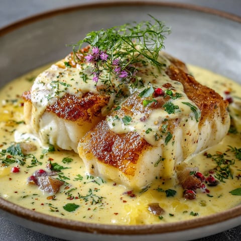 Une poêlée de cabillauds avec des herbes et des épices, servie dans un bol en terre.